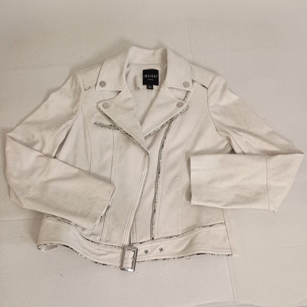 Insight Off White Faux Suede Moto Jacket Womens 10 - Picture 16 of 16